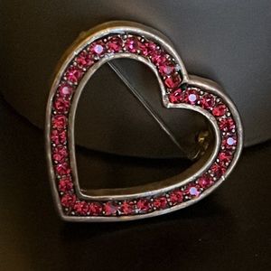 Silver metal and bright, pink CZ heart pin